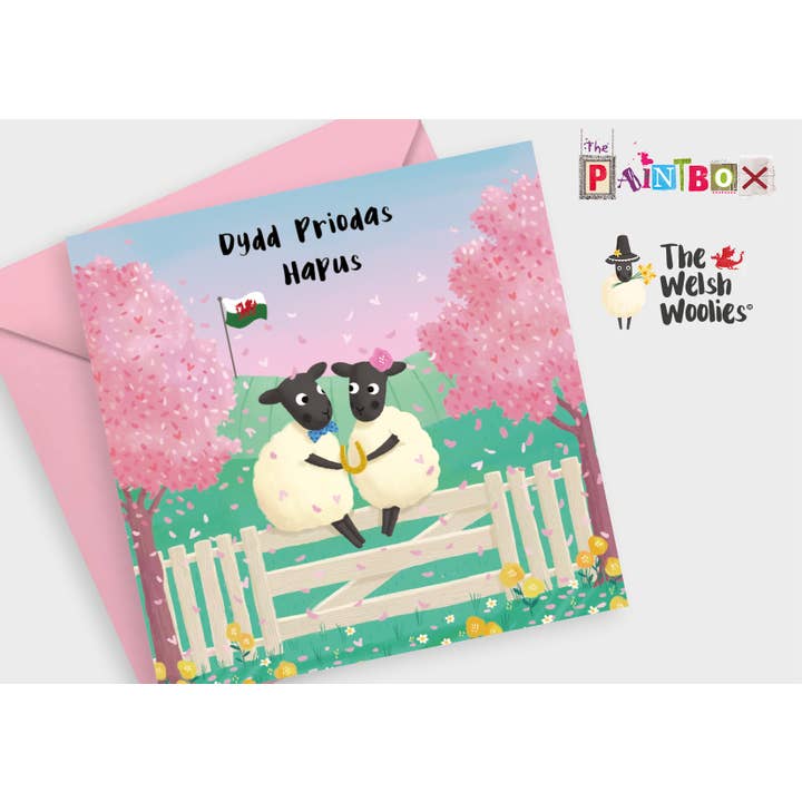 Dydd Priodas Hapus, Happy Wedding Day Welsh Sheep x6 for wholesale by The Paintbox