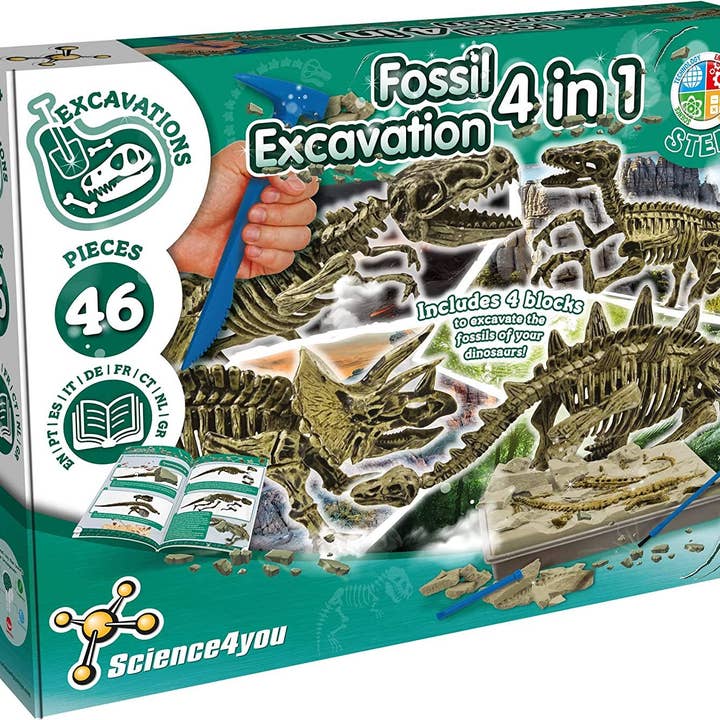 Fossil Excavation 4 in 1 - Toy for Kids (9 Languages) for wholesale by Science4you