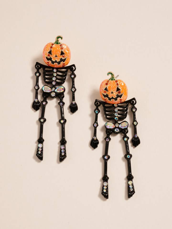 Skeleton Pumpkin Head Post Earrings Halloween for wholesale by Designature New York