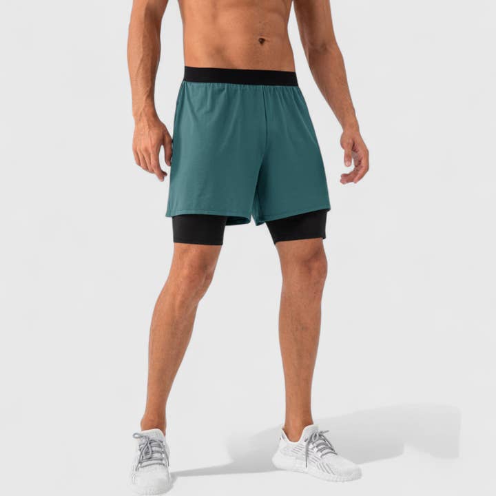 Active by Anna-Kaci - Wholesale Athletic Shorts - Men's - Men's 2-in-1 Training Shorts with Inner Compression Layer an14