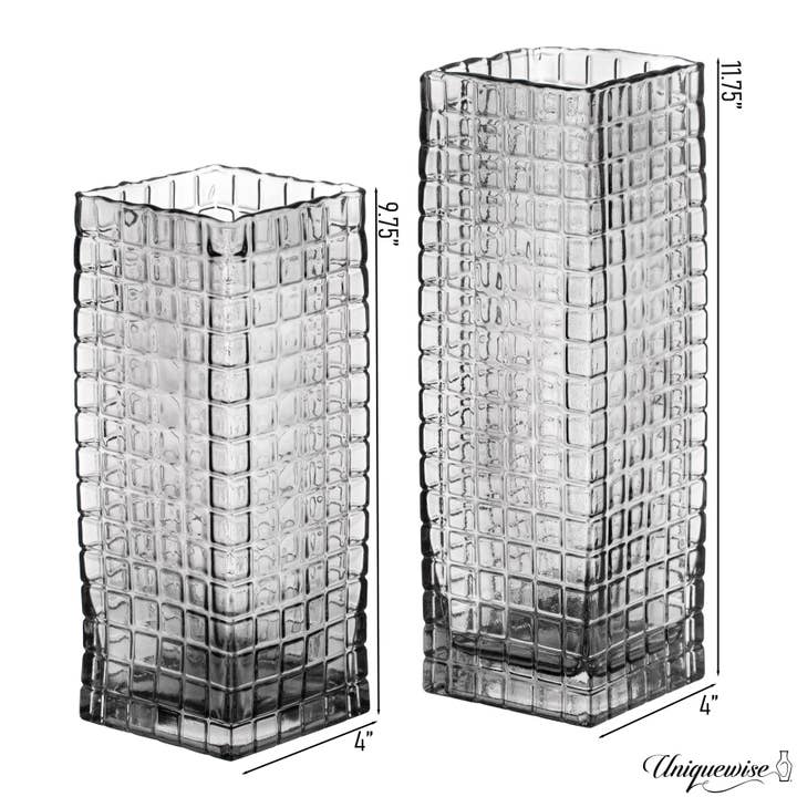 Quickway Imports - Wholesale Vase - Set of 2 Square Frosted Clear Glass Table Vase1