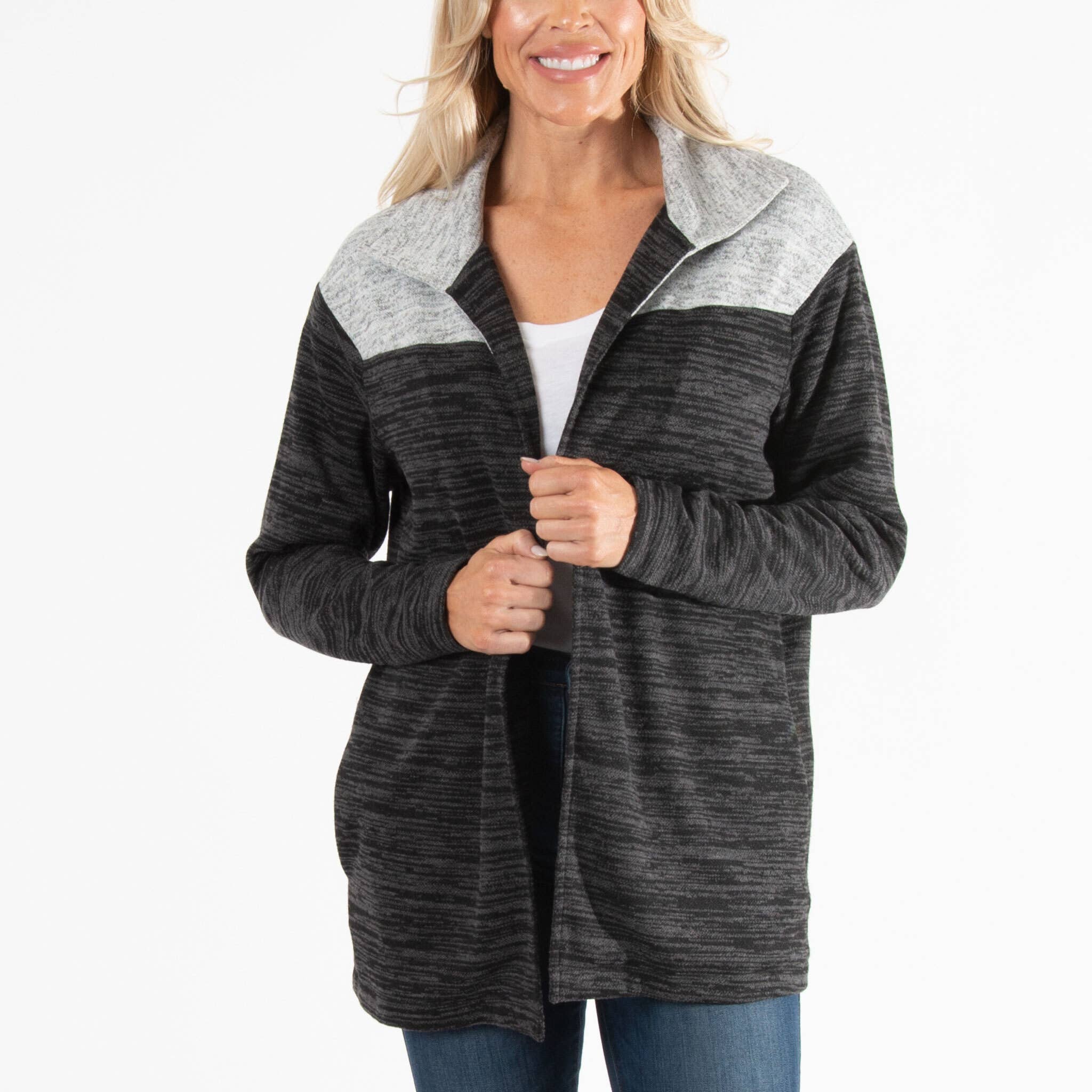 Black Sale - Layla Long Sleeve Melange Fleece Shacket for wholesale on Faire2