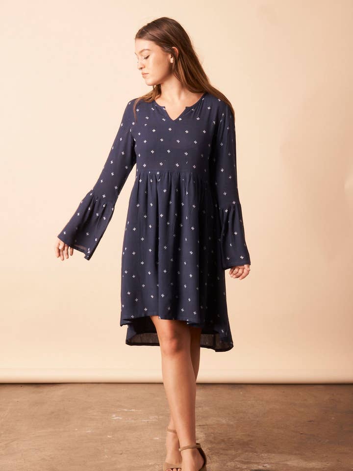 Baby Cacti Trapeze Dress in Navy + Cream for wholesale by Symbology