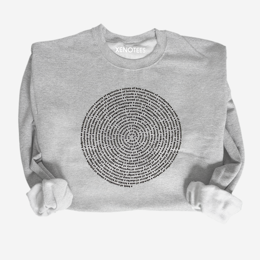 Xenotees - Wholesale Graphic Sweatshirt - Women's - Cozy Collective Animal Nouns Sweatshirt, Bookish Word Lovers2