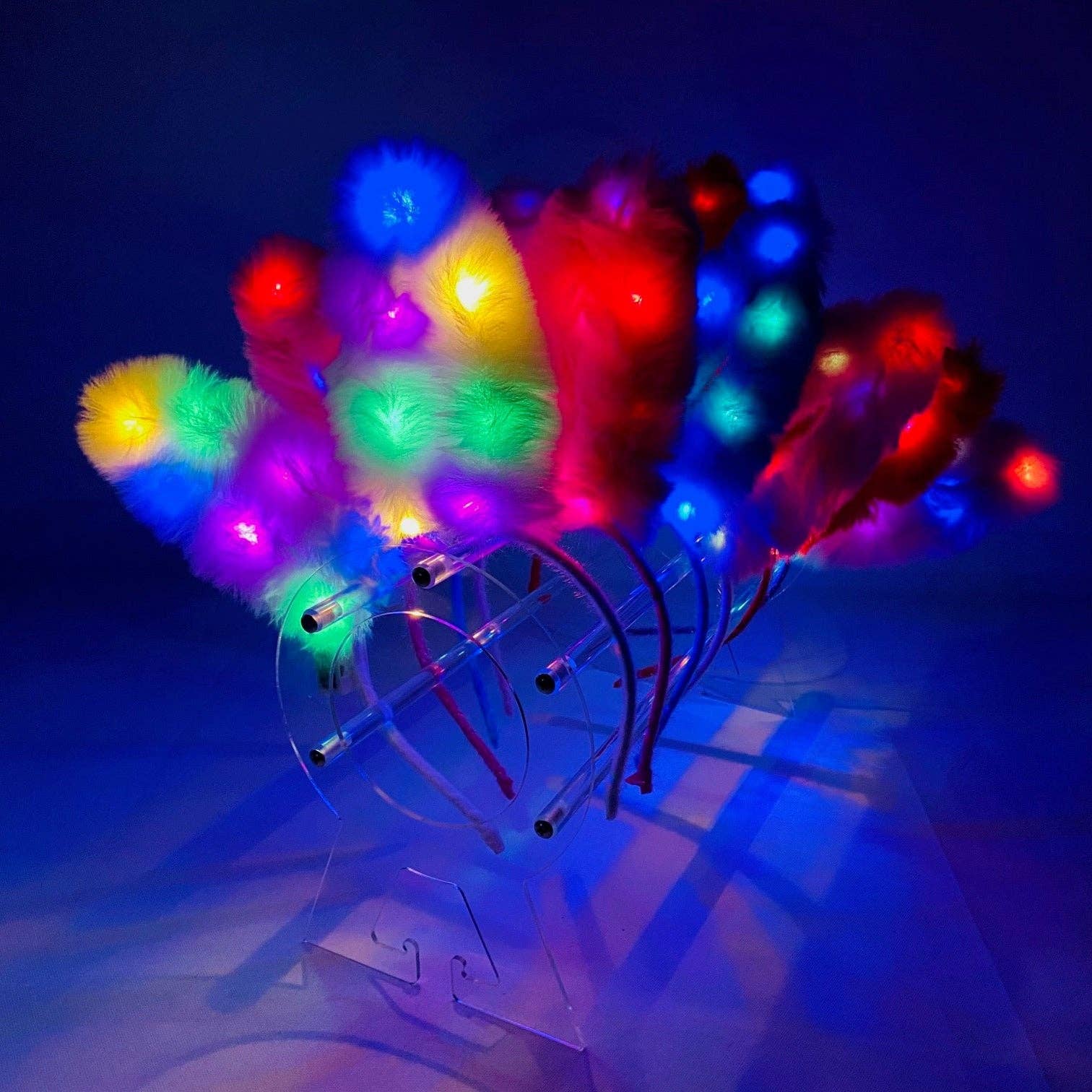 ASSORTED Led Big Bunny Ear Light up Fur Headband JH5828-5 (12PC) for wholesale on Faire0
