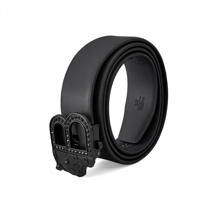 Flat Leather Auto Buckle Belt-BLACK/BLACK for wholesale by BAROCCO