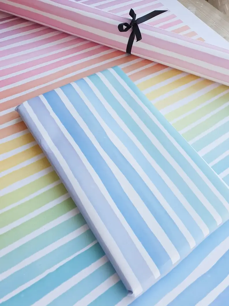 Emma Godfrey Art - Wholesale Flat Wrap - A2 Rainbow Stripe Wrapping Paper2