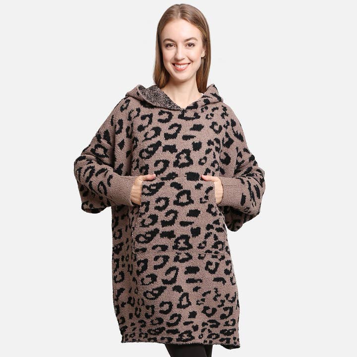 Fashion City - Wholesale Hoodie - Women's - Leopard Print Soft Hooded Snuggie w Pocket2