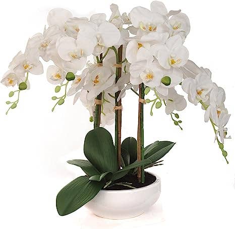 Larksilk - Wholesale Kunstbloemen - 19" Witte Phalaenopsis Orchidee Arrangement In 9" Witte Kom3