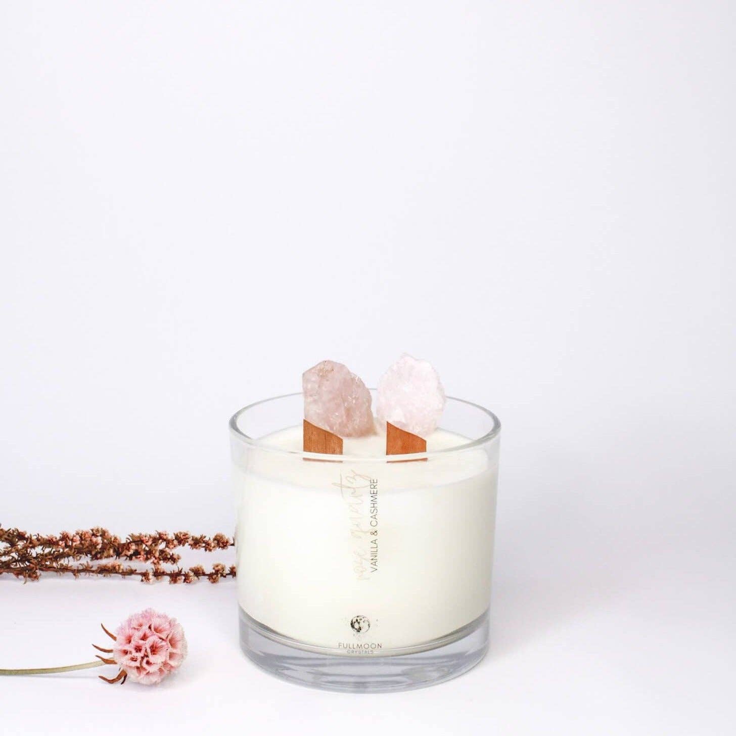 Fullmoon Crystals - Vente Bougie en bocal - Vanilla & Cashmere | Bougie cristal de quartz rose5
