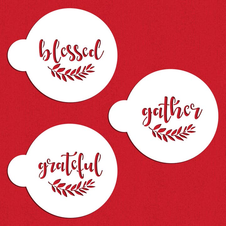 Grateful, Blessed And Gather Cookie Stencil for wholesale by Designer Stencils