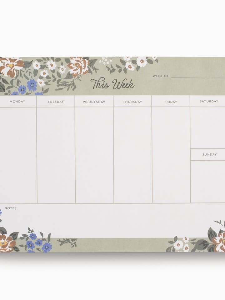 Bloco de Notas Semanal Blossom - Floral Verde por atacado de Flowerie