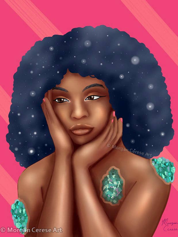 Impresión artística luminosa de 8 x 10 pulgadas o 11 x 14 pulgadas, decoración de mujer negra para venta al por mayor de Morgan Cerese Art