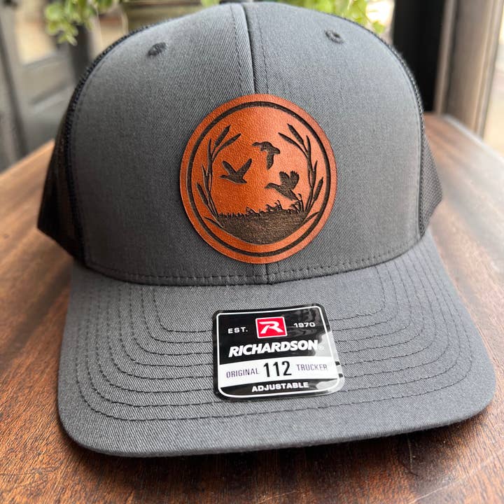 Duck Hunting Hat for outdoorsmen. Leather Patch Hat for men for wholesale by Lucky Crow Hat Co.