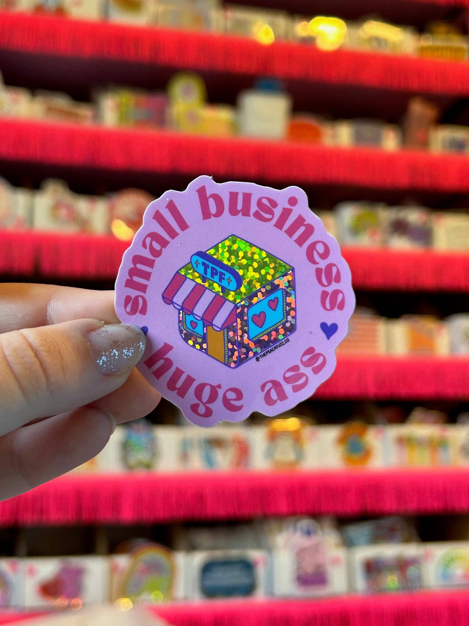 The Peach Fuzz – wholesale Sticker – Small Business, Huge Ass Glitter Sticker1