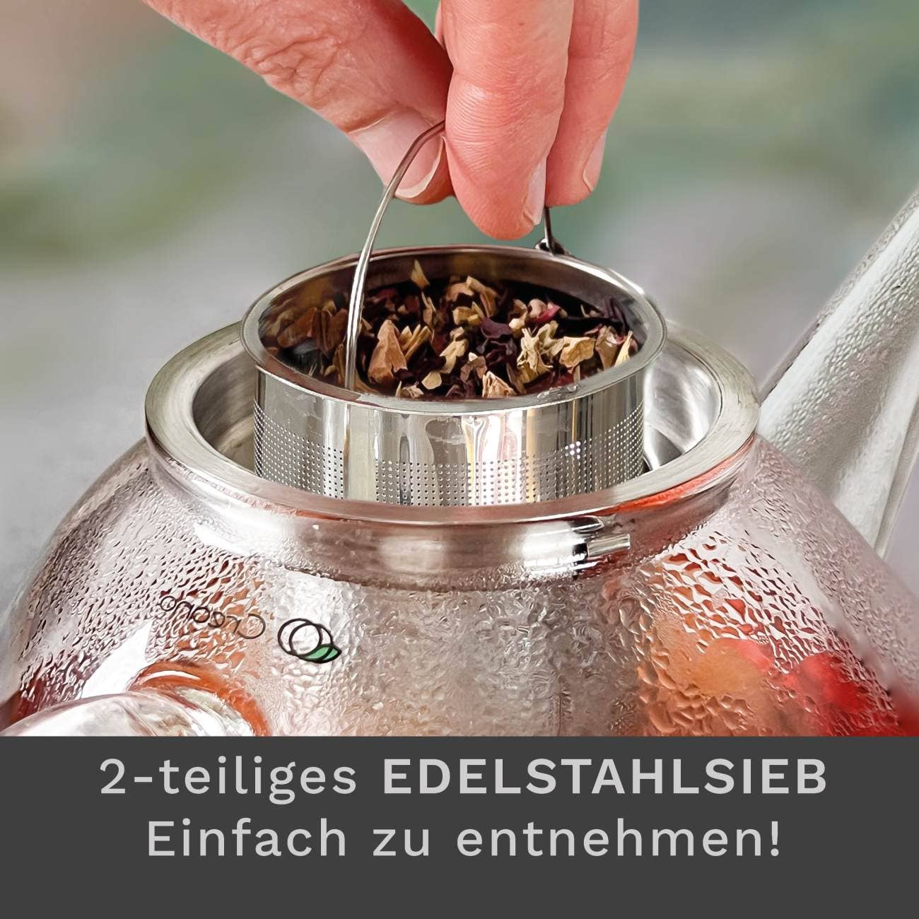 Creano - Wholesale Tea Pot - Creano glass teapot 0.8 l, 3-piece glass teapot with5