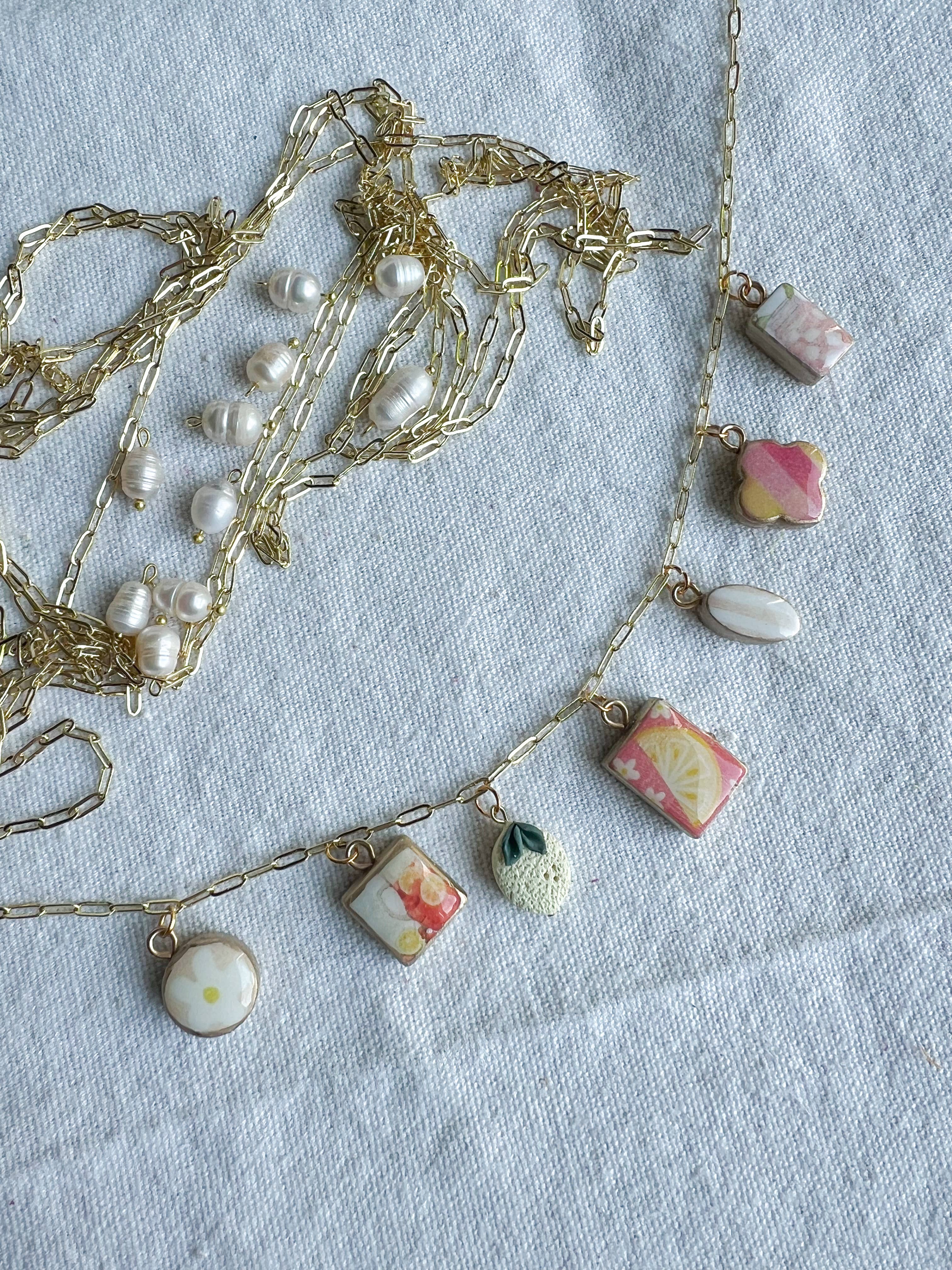 Morning Dew Designs - Wholesale Pendant/Charm Necklace - Pink Lemonade Themed Polymer Clay Charm Necklace0