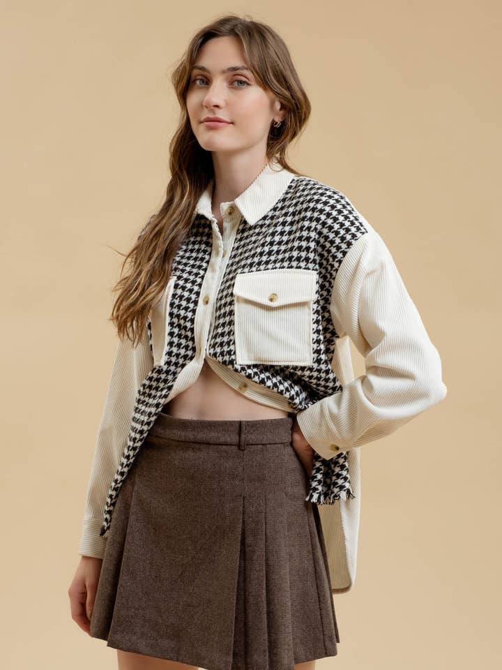 Blu Pepper – wholesale Jacket – Women's – COLORBLOCK HOUNDSTOOTH SHACKET0