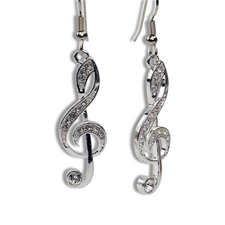 The Music Gifts Company - Wholesale Dangle Earrings - Treble Clef Genuine Czech Crystal Earrings