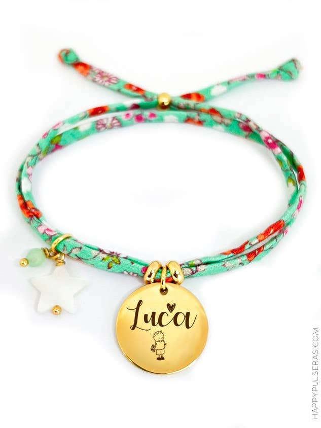 Personalized Liberty HAPPY bracelet in apple tones. for wholesale by Happypulseras