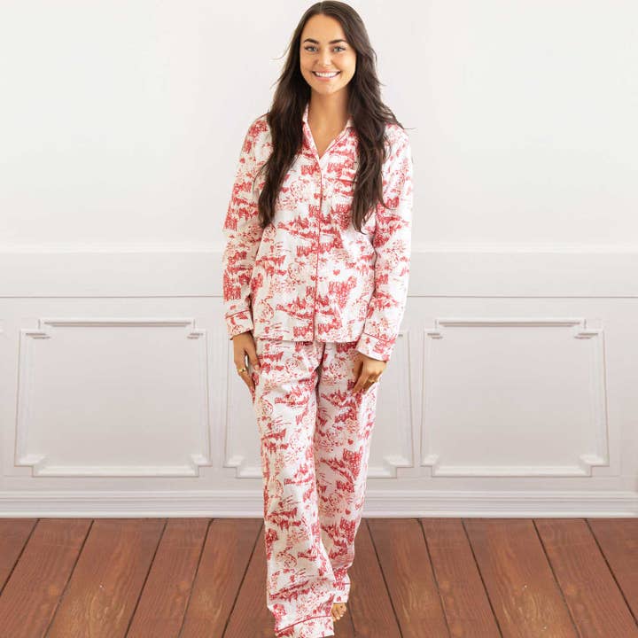 Santa Toile Flannel PJ Set for wholesale by 8 Oak Lane
