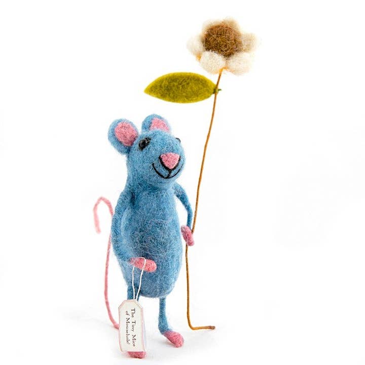 Sew Heart Felt - Wholesale Decorative Tabletop Object - Blue Mouse Holding a Flower