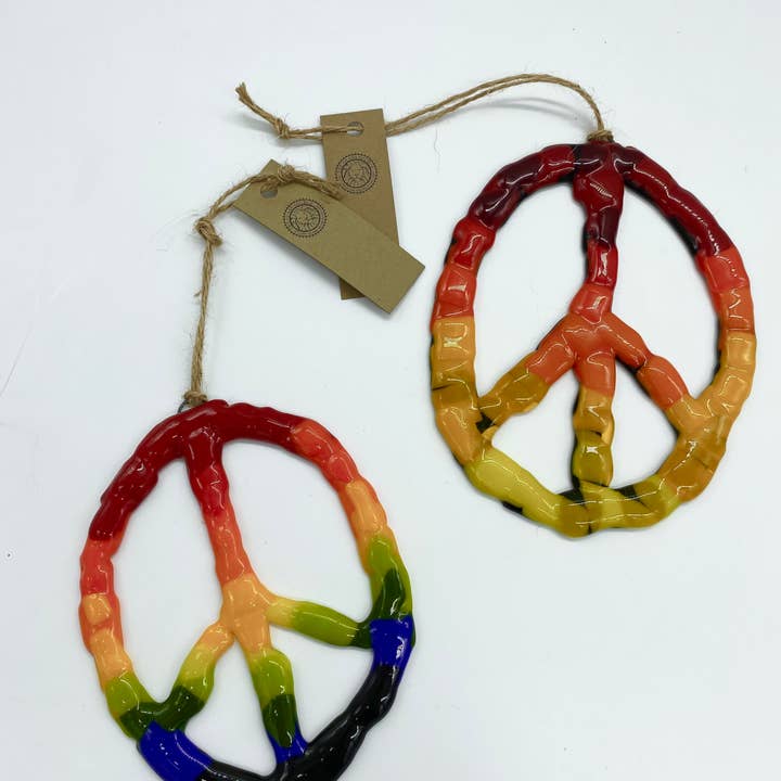 Glass Source Studios - Wholesale Suncatcher - Funky Fused Glass Peace Signs Suncatchers (Rainbow Mix)
