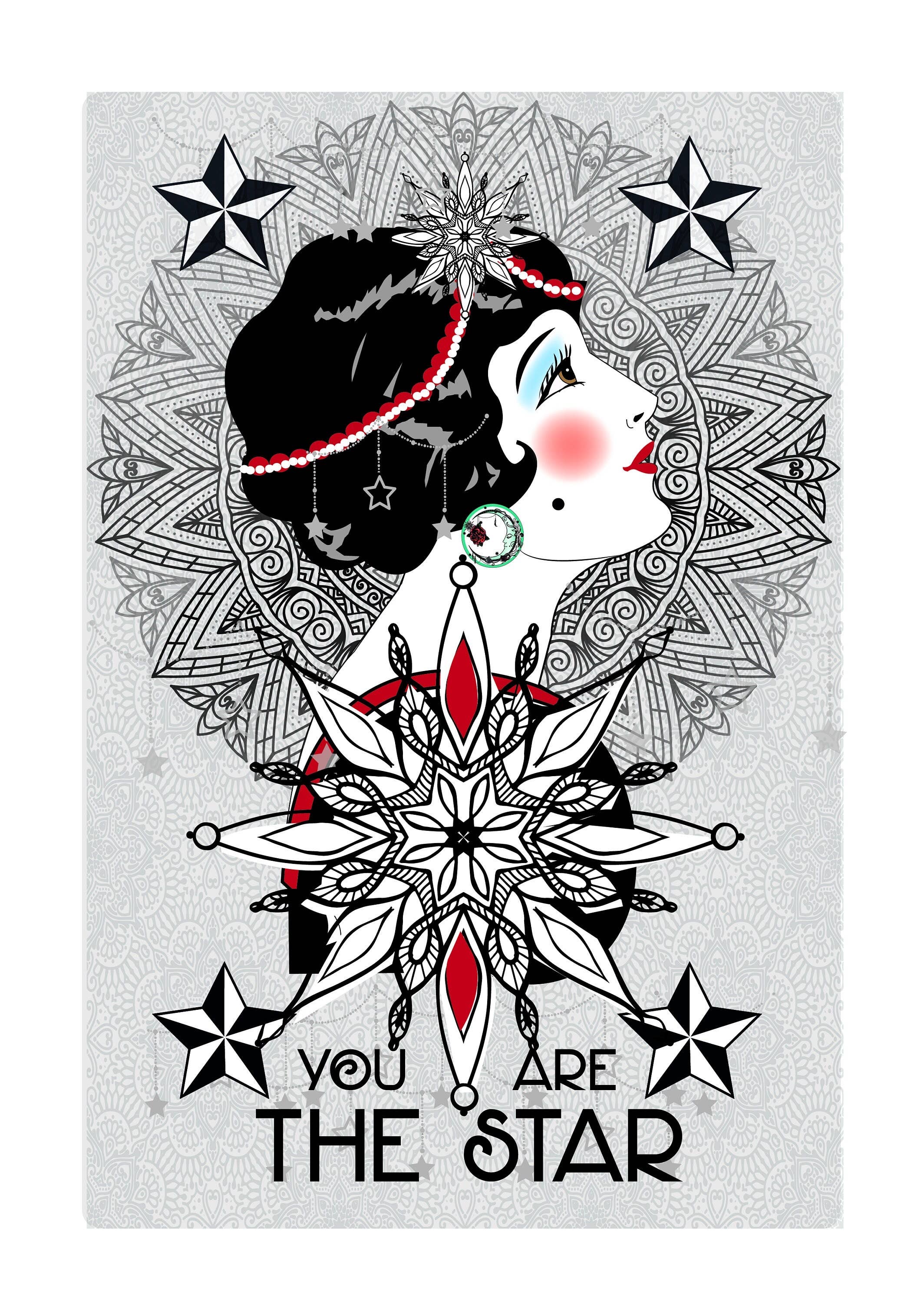 Rosie Rose Parker – wholesale Art print – Star and lady print whimsical unusual print illustration6