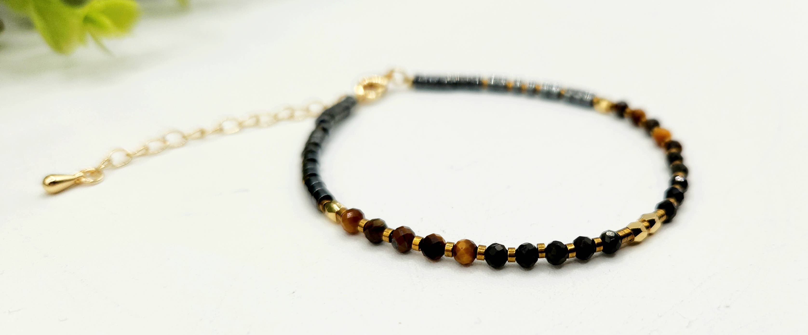 Meraki Gemstones - Venta al por mayor Pulsera de cuentas - PULSERA DE TRIPLE PROTECCIÓN-Obsidiana/Ojo de Tigre/Hematita 3mm5