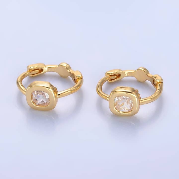 Orecchini a cerchio quadrati in oro 24K con zirconi trasparenti | AB1054 per la vendita all'ingrosso da parte di Aim Eternal