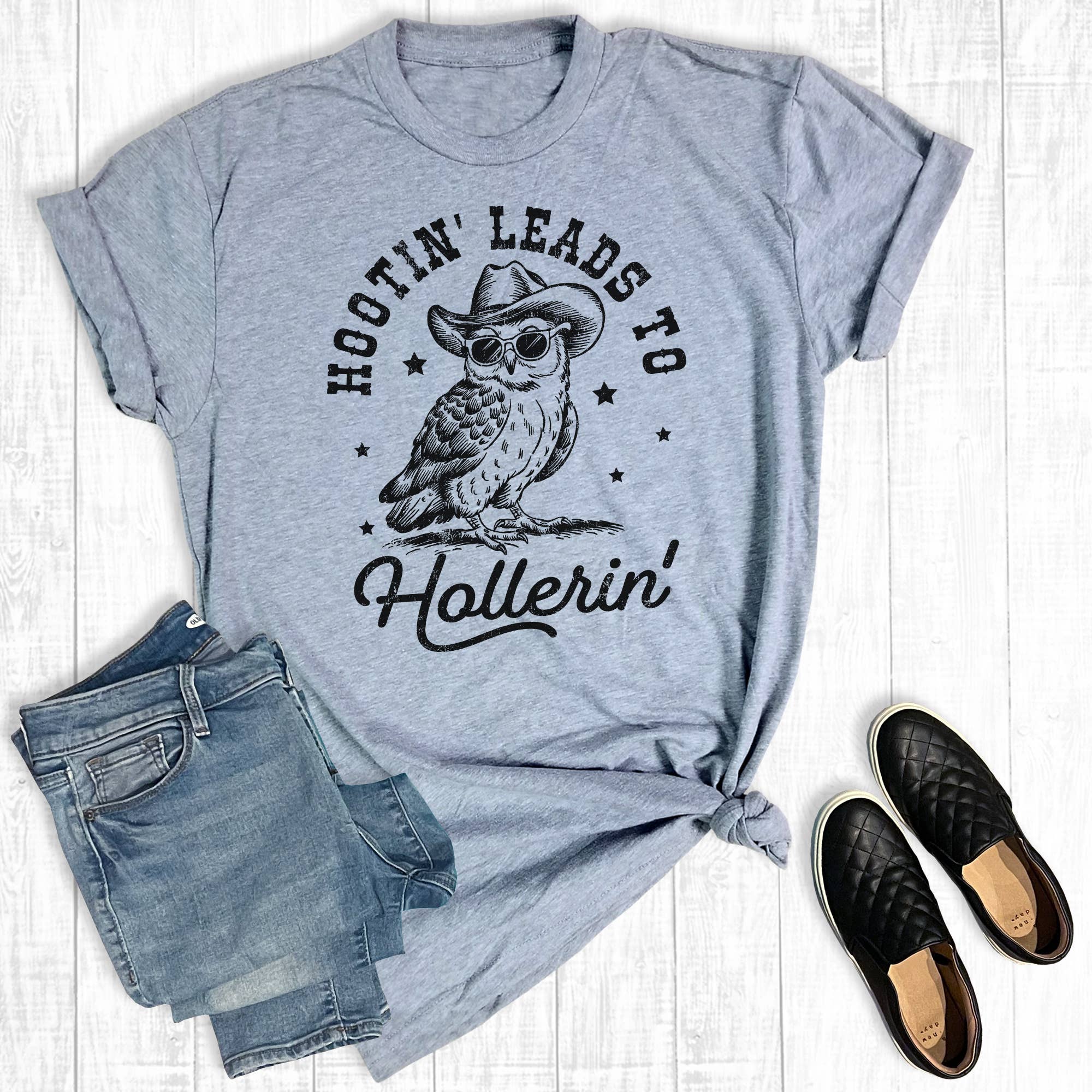 Gray Western Funny Hootin Leads to Hollerin Graphic Tee for wholesale on Faire