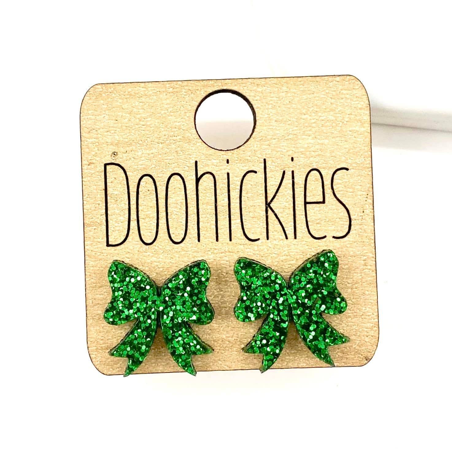Doohickies - Wholesale Stud/Post Earrings - 15mm School Spirit Glitter Bow Studs - Custom Spirit Earrings - 9 Color Options5