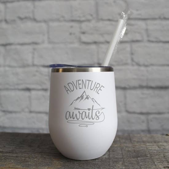 Adventure Awaits Wine Tumbler for wholesale by Katie & Company