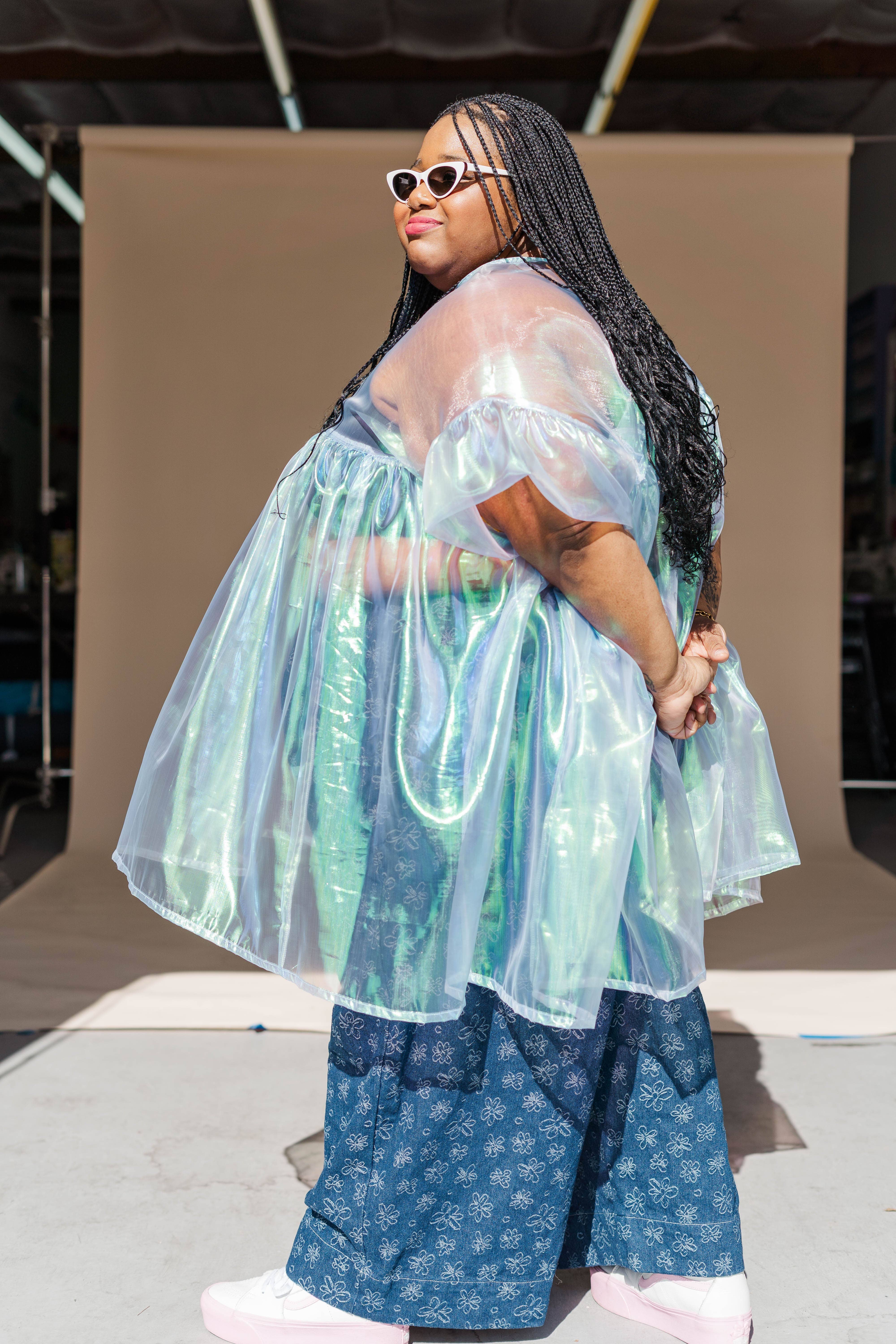 Nettle Studios - Wholesale Dress - Women's - Size Inclusive Plus Size Sheer Blue Ruffle Mini Dress Spring7