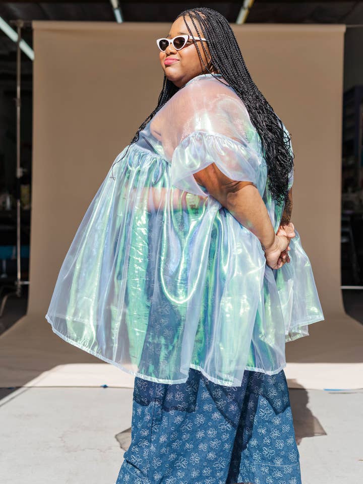 Nettle Studios - Wholesale Dress - Women's - Size Inclusive Plus Size Sheer Blue Ruffle Mini Dress Spring7