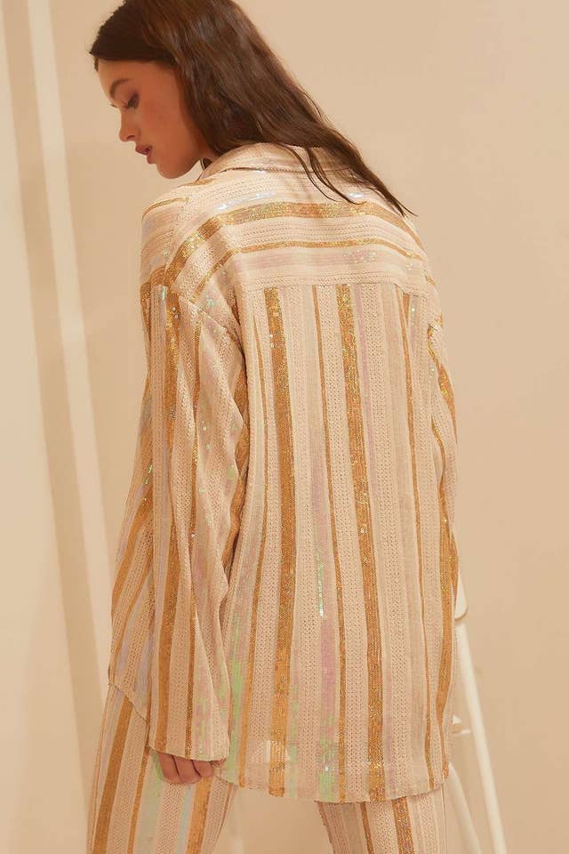 CREME MULTI Camisa Formal de Lantejoula Stripe Neutro para venda a revendedores na Faire1