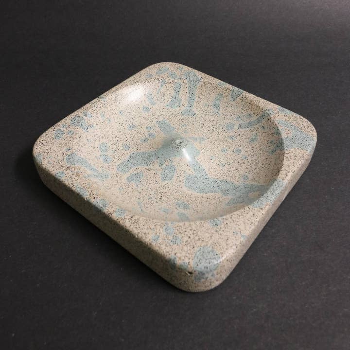 White+Blue Polished Concrete Incense Holder for wholesale by Ritual Concrete + Goods