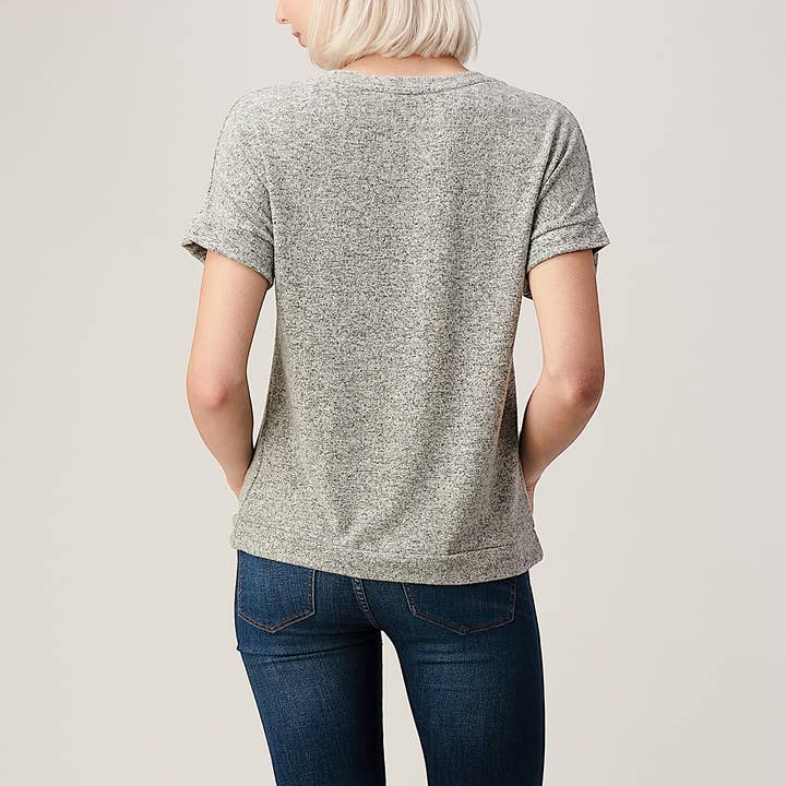 Heimious - Wholesale Knit Top - Women's - Twist Front Short Sleeve Brushed Knit Top, T35615