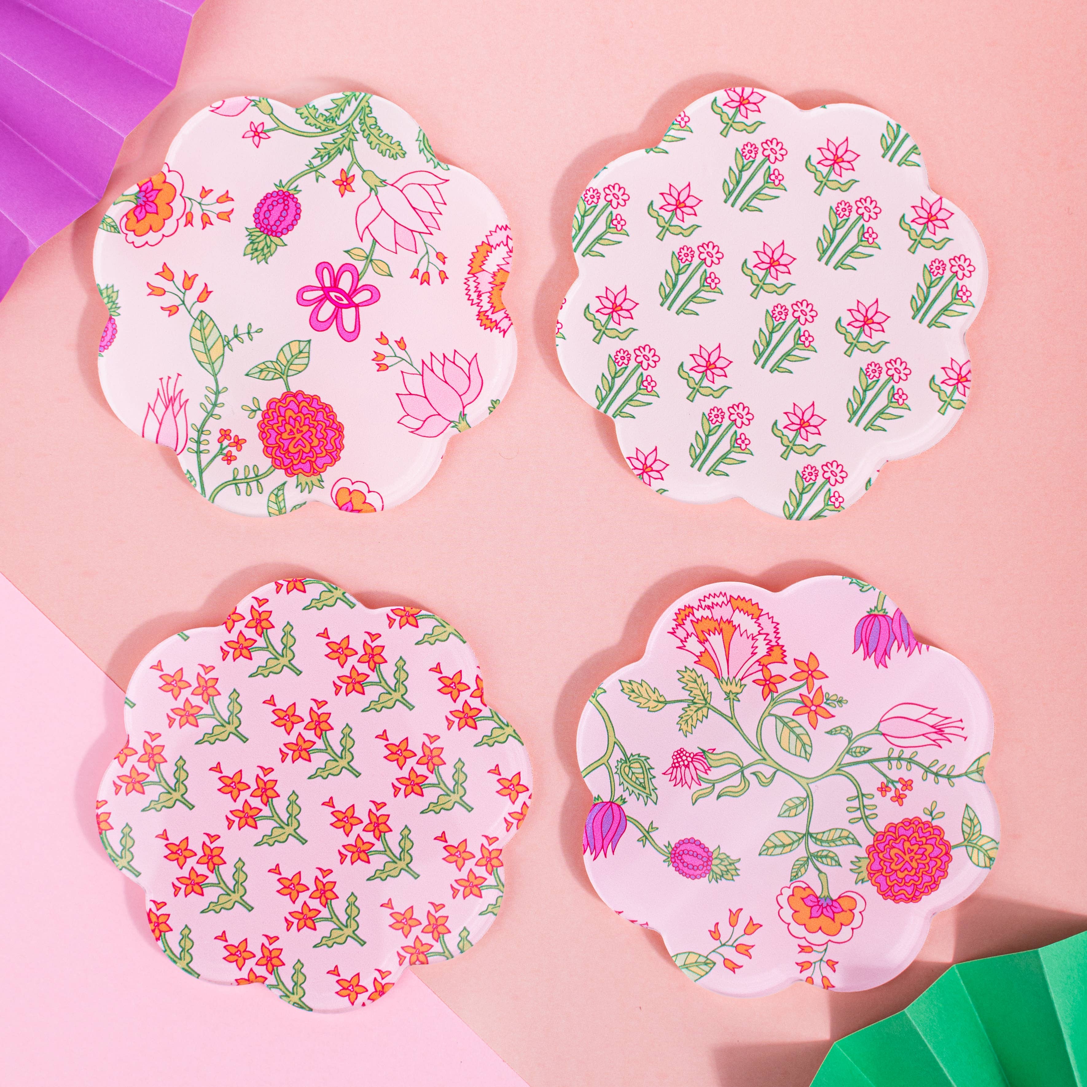 Swag - Wholesale Coasters - Pink Block Print Coaster Set of 4 Acrylic Coasters0