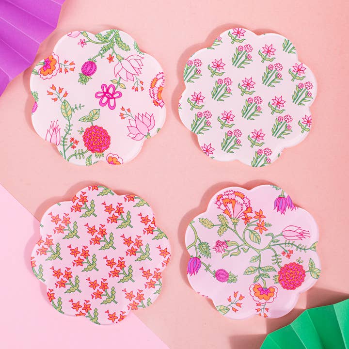 Swag - Wholesale Coasters - Pink Block Print Coaster Set of 4 Acrylic Coasters