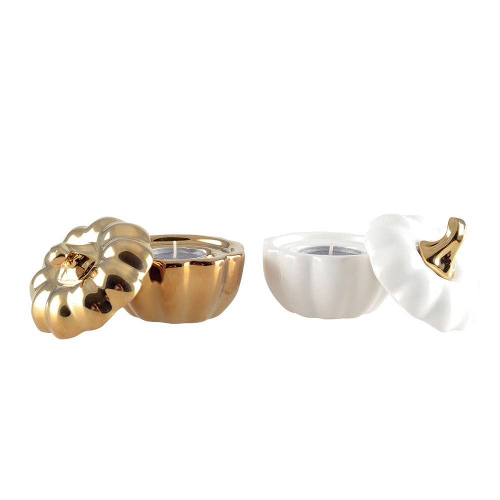 AULICA - Wholesale Candle Holder - White and gold pumpkin candle holders - set of 21