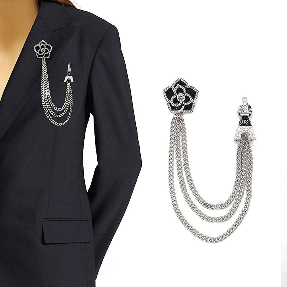 Diacly – wholesale Brooch – Connected Flower Eiffel Tower Chain Safety Pin Brooch1