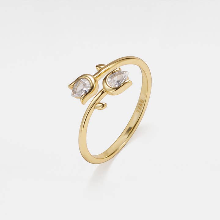 Perimade & Co. LLC - Wholesale Multi-Stone Ring - Tulip Flower Stacking Bypass Ring in 925 Sterling Silver