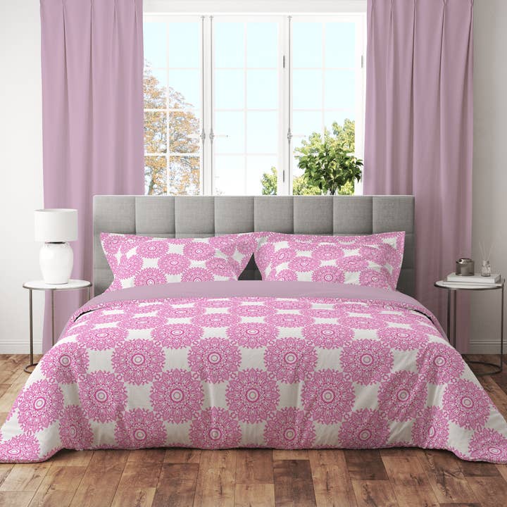 Chakra-Bettbezug-Set Bohemian Mandala in Rosa, King-Size für den Großhandel von Adore India