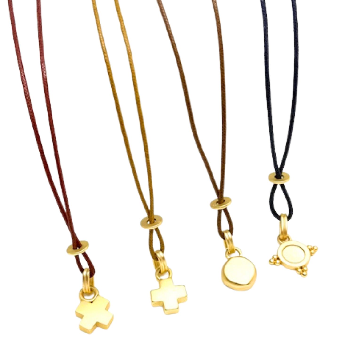 Deborah Grivas Designs - Wholesale Pendant/Charm Necklace - Matte Gold Cross Charm Crisscross Black Waxed Linen 16" Necklace1