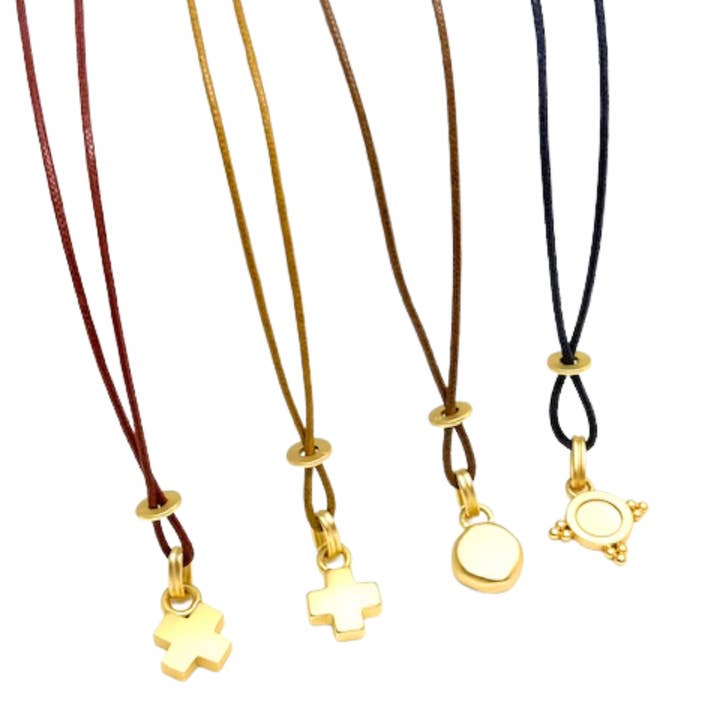 Deborah Grivas Designs - Wholesale Pendant/Charm Necklace - Matte Gold Cross Charm Crisscross Black Waxed Linen 16" Necklace1