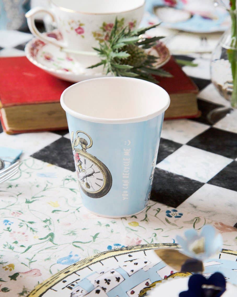 Talking Tables USA - Home, Party, Games and Seasonal Decor - Wholesale Disposable Cup - Alice in Wonderland Blue Cups - 8 Pack | Tea Party |8