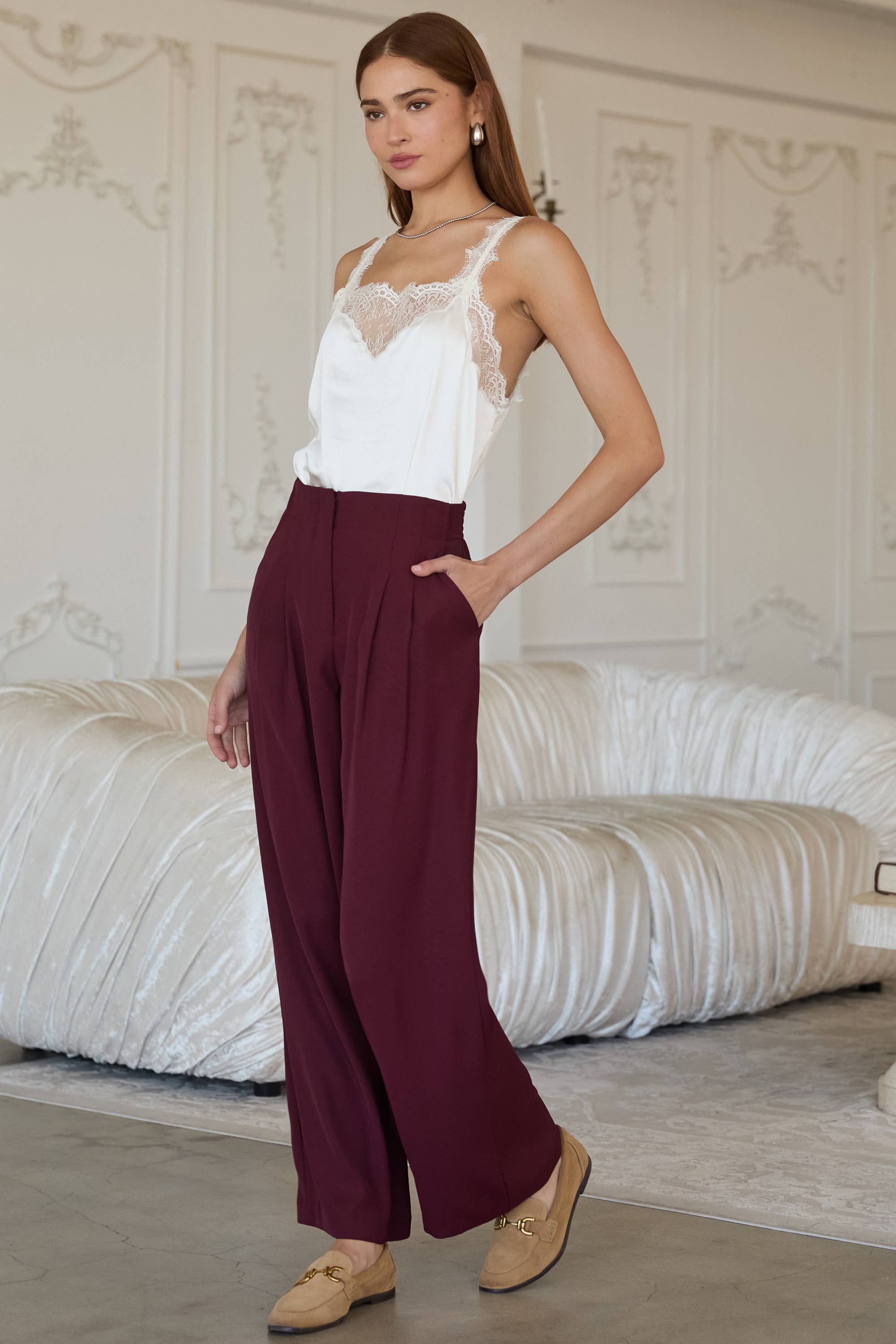 SKIES ARE BLUE - Wholesale Pants - Women's - Recycled Poly Wide Leg Pants3