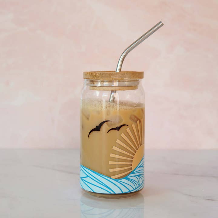 Summer Sun & Beach Waves Can Glass for wholesale by Forest Cove Home