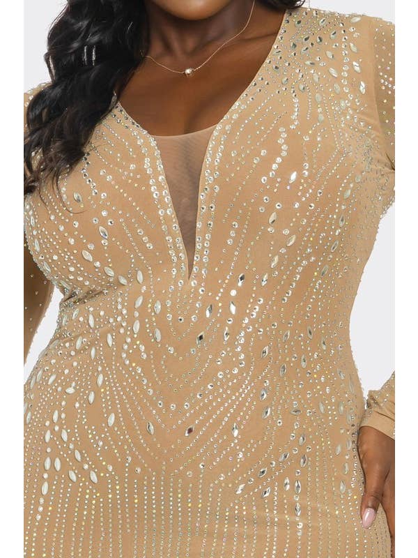 Desnudo Vestido ajustado con adornos de pedrería talla grande BCCDS63053 de venta al por mayor en Faire5